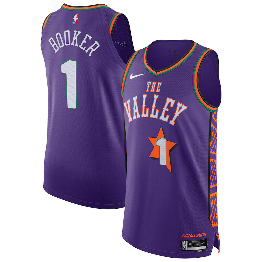 Men Phoenix Suns #1 Devin Booker Nike Purple City Edition 2024-25 Authentic Player NBA Jersey->customized nba jersey->Custom Jersey